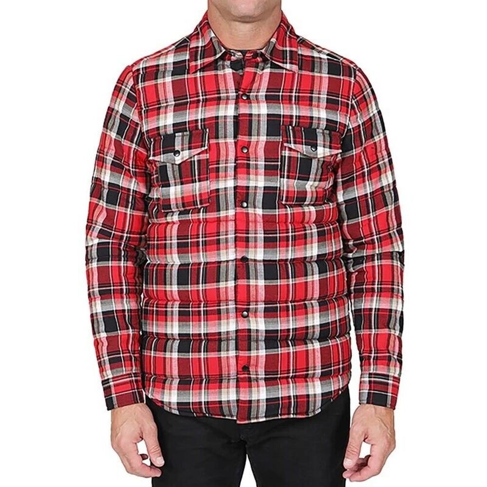 Slate & Stone Men's Red Plaid Cotton Outdoor Warm Quilted Shirt Jacket Size S